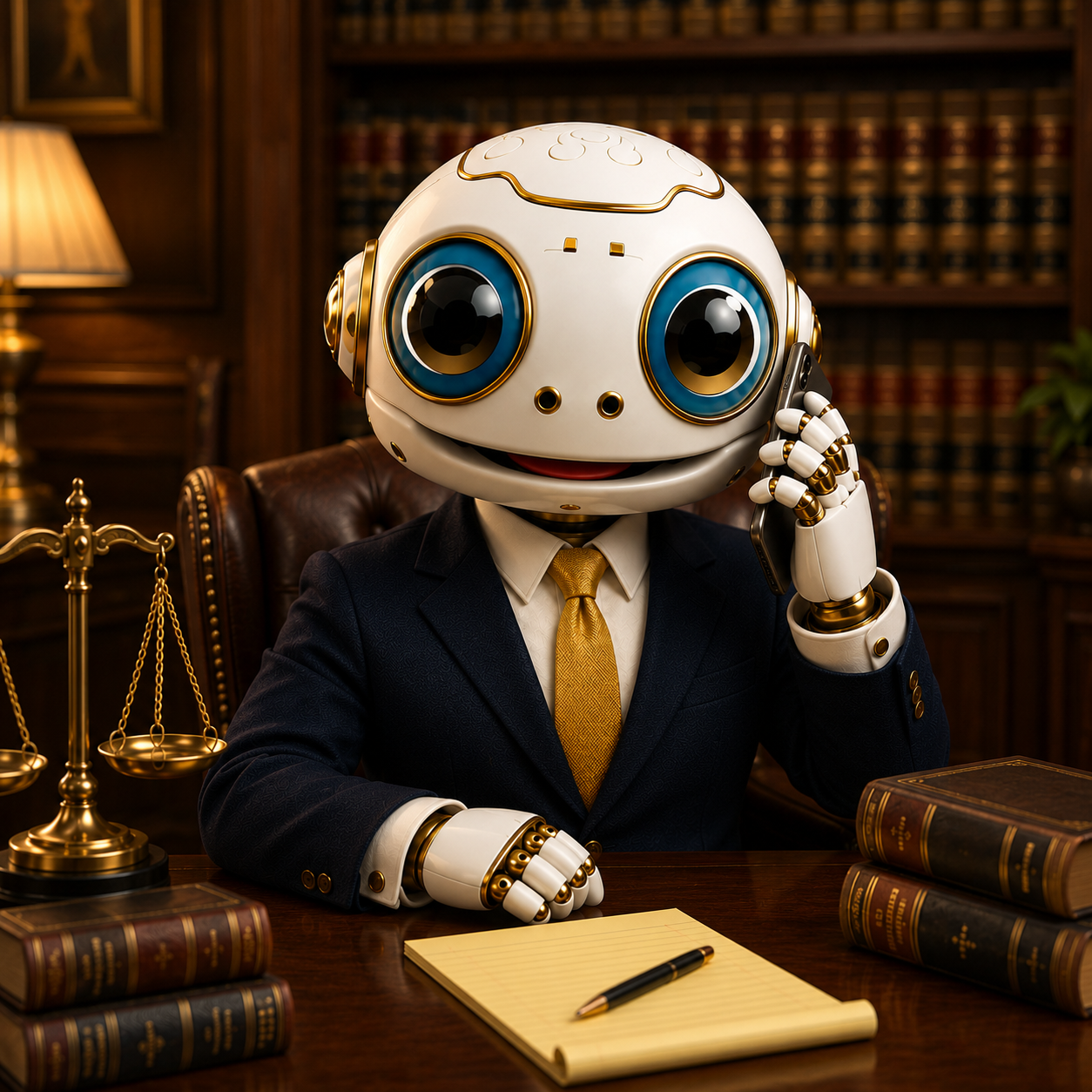 Robot Abogado atendiendo llamada inicial con disclosure de contacto, no asesoría legal