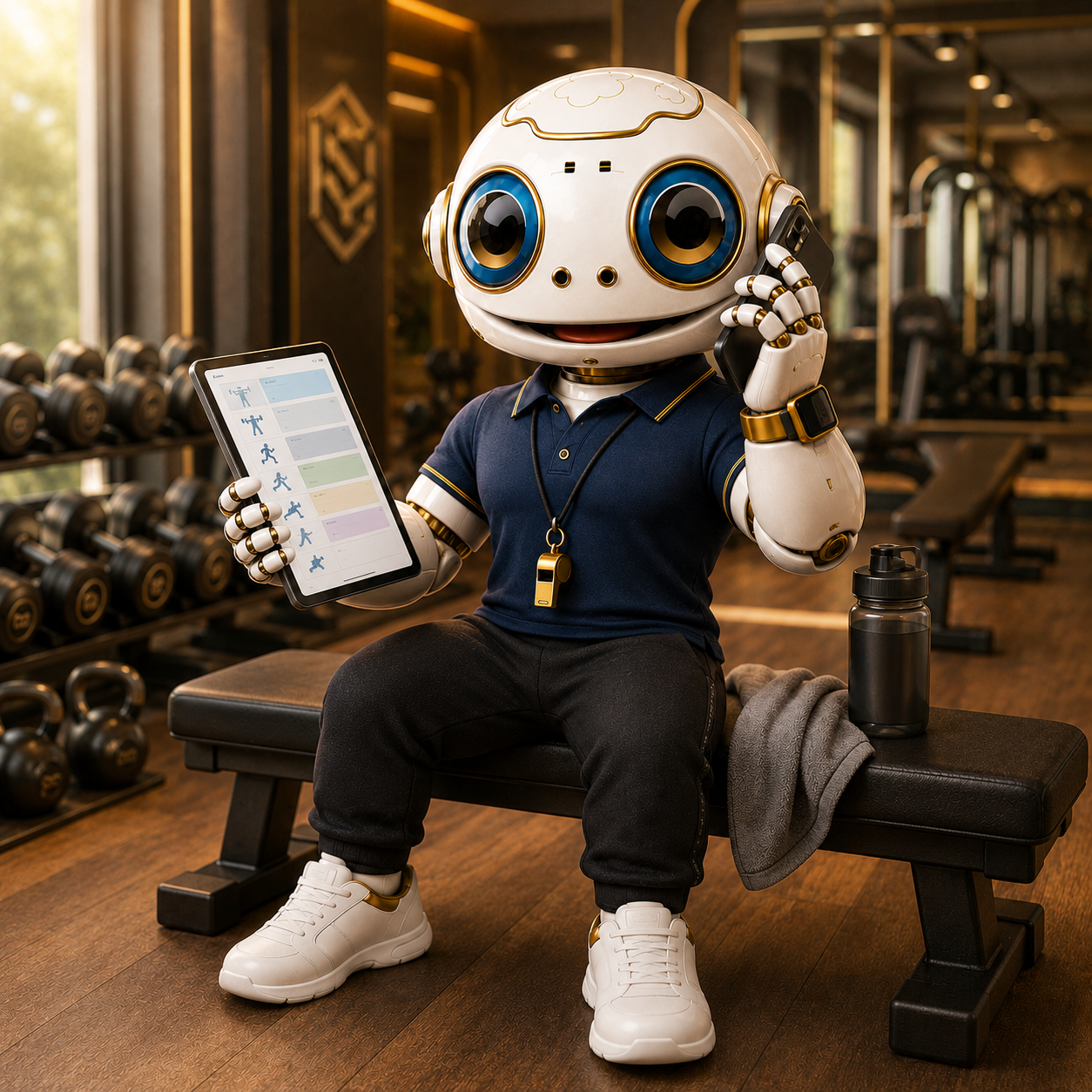 Personal Trainer robot handling a new lead between training sessions